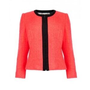 Ted Baker Kerisa Blazer Jacket Neon Red Cropped Tweed Boucle 3/4 Sleeve 0 XS